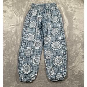 Lotus Luna Pants Large Blue Harem Ethical Boho Lightweight Yoga Stretch Coastal